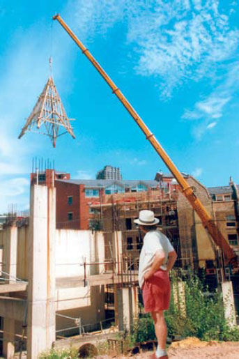 the spire being fitted